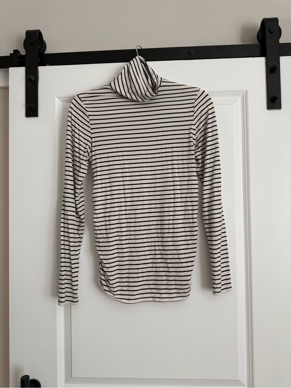 Maternity Striped Long-Sleeve Turtleneck Top - Black & White